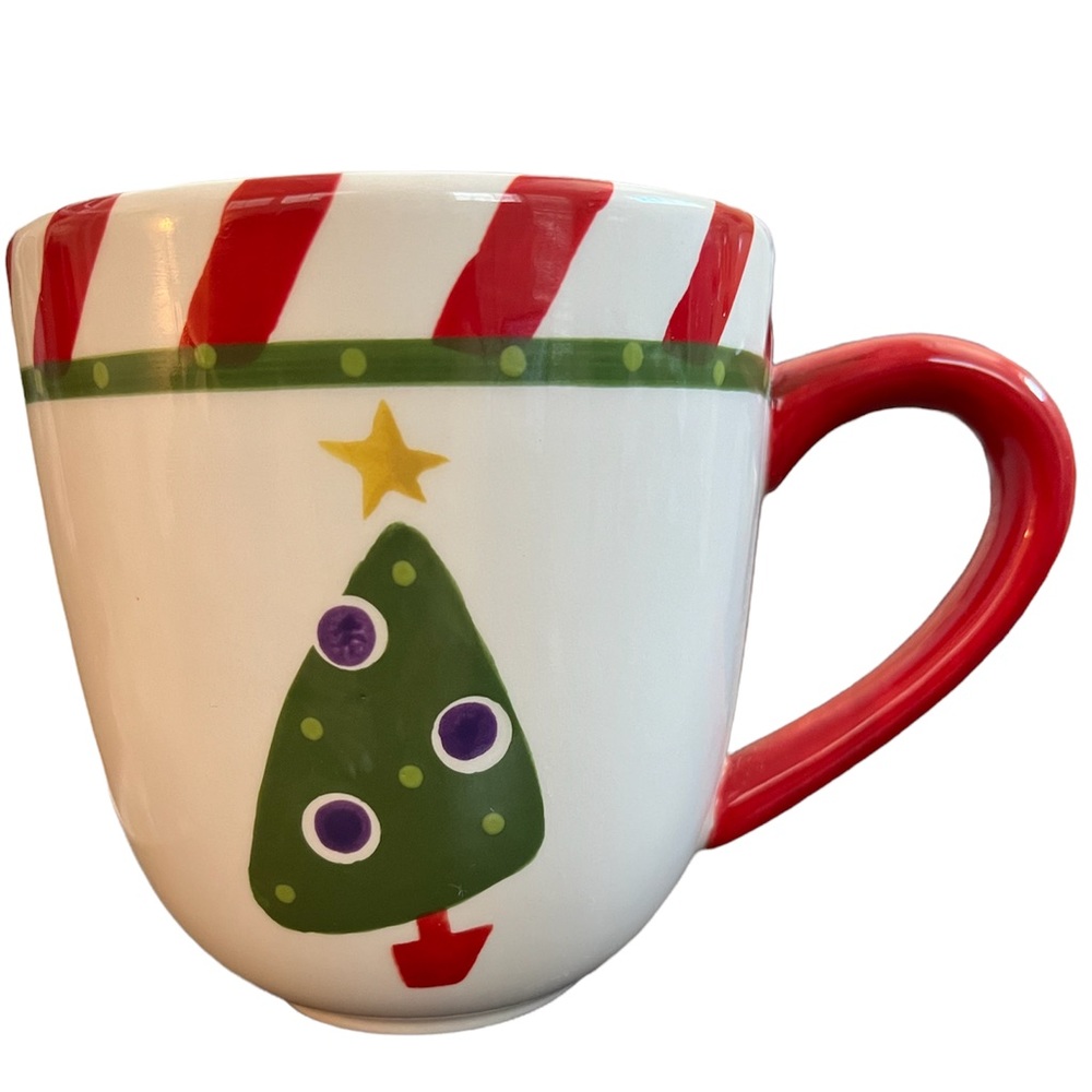 Pier 1 Whimsical Christmas Tree with Candy Cane Trim Coffee Mug